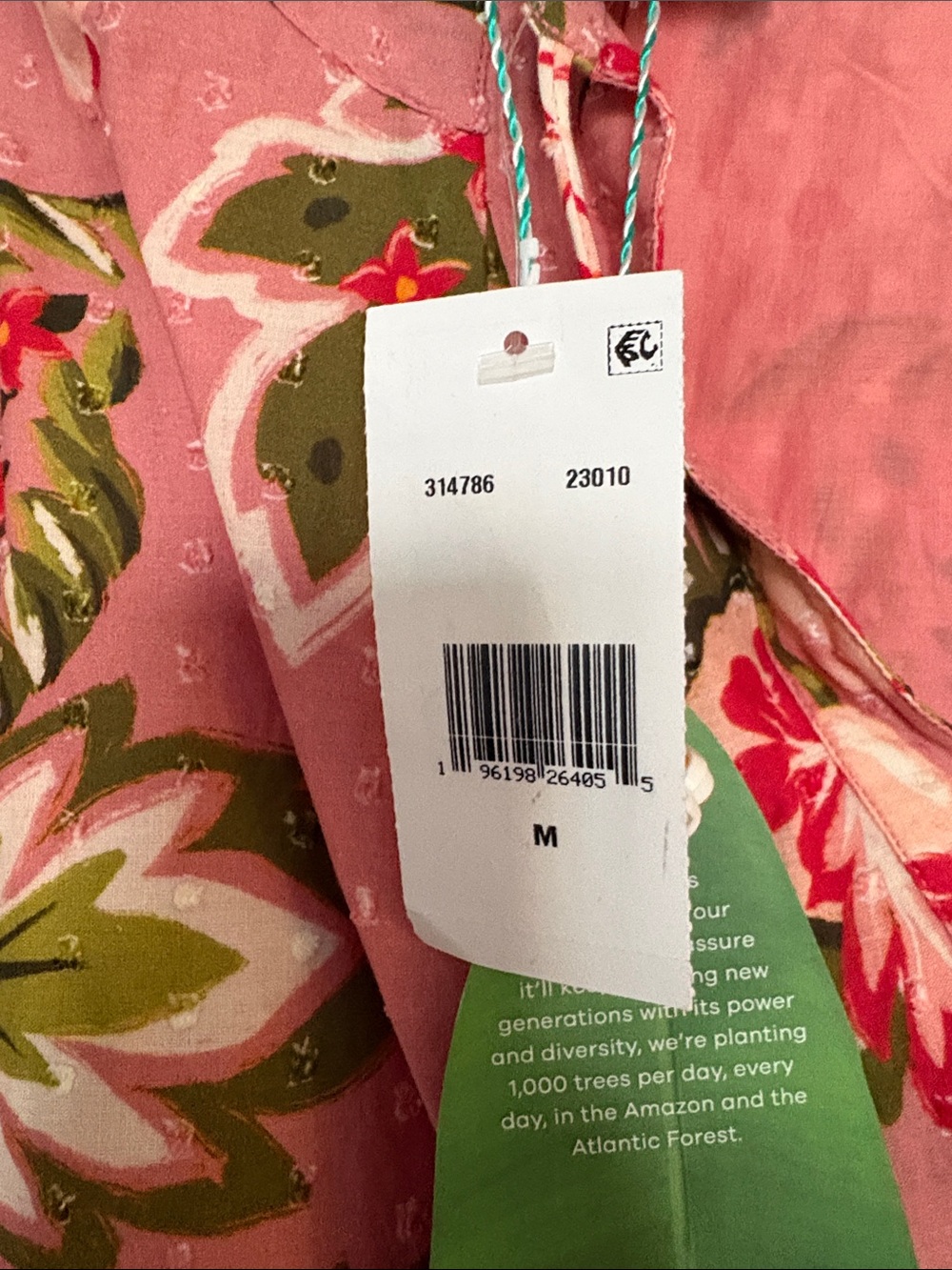 Farm Rio M cover up NWT. Floral Pink Long-Sleeve Tiered Dress - Picture 3 of 9